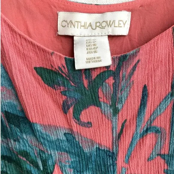 Cynthia Rowley Coral and Green Crinkle Fabric Slip Dress with Side Ties size 12 - Picture 8 of 10